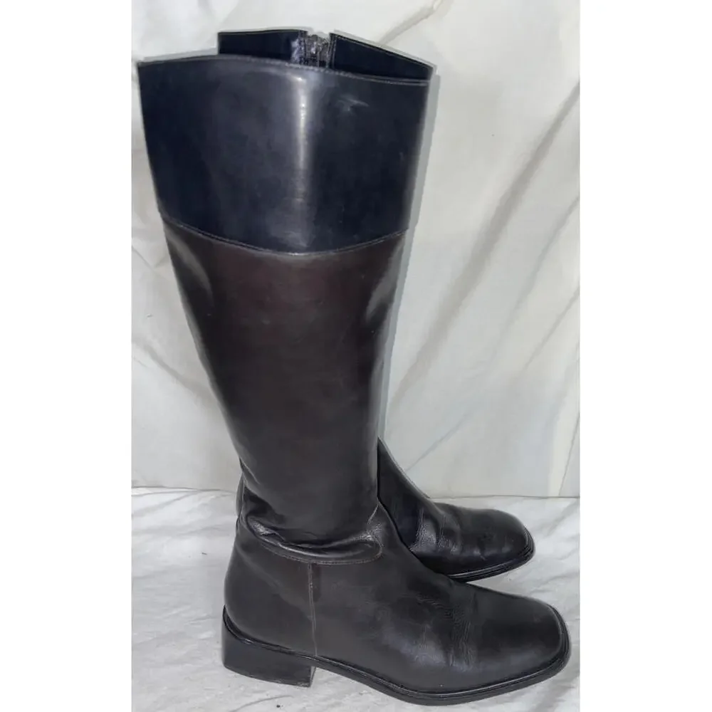 ANN TAYLOR BLACK BROWN EQUESTRIAN LEATHER RIDING KNEE HIGH BOOTS SZ 7 M